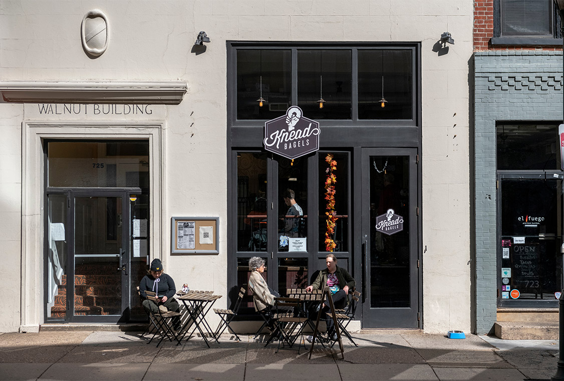 Knead bagel bakery with outdoor dining area.