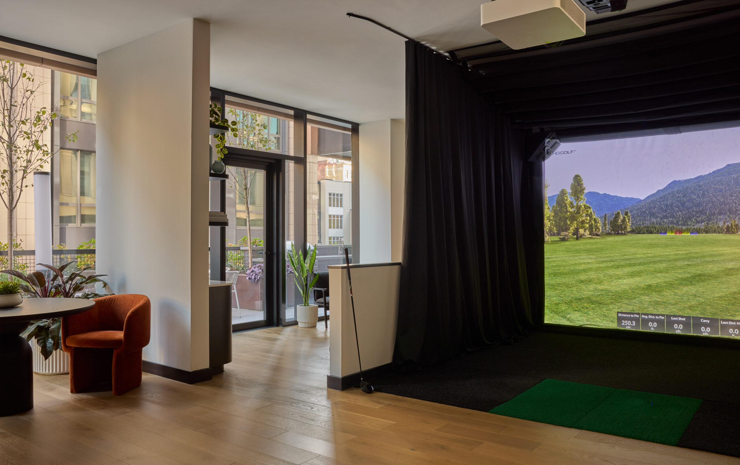 Golf simulator and lounge seating