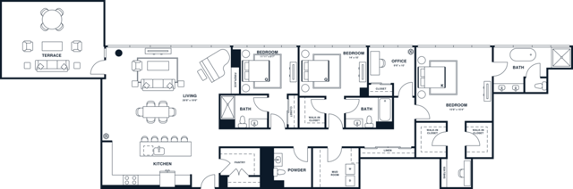 Rendering of the C4DPH floor plan with 3 bedroom[s] and 3 bathroom[s] at Jessup House