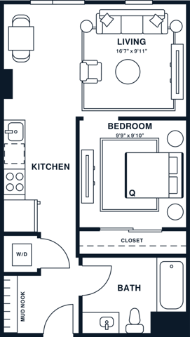 Rendering of the A4U floor plan with 1 bedroom[s] and 1 bathroom[s] at Jessup House