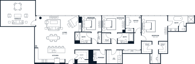 Rendering of the C4DPH floor plan with 3 bedroom[s] and 3 bathroom[s] at Jessup House