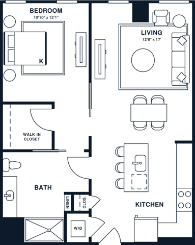 Rendering of the A13PH floor plan with 1 bedroom[s] and 1 bathroom[s] at Jessup House